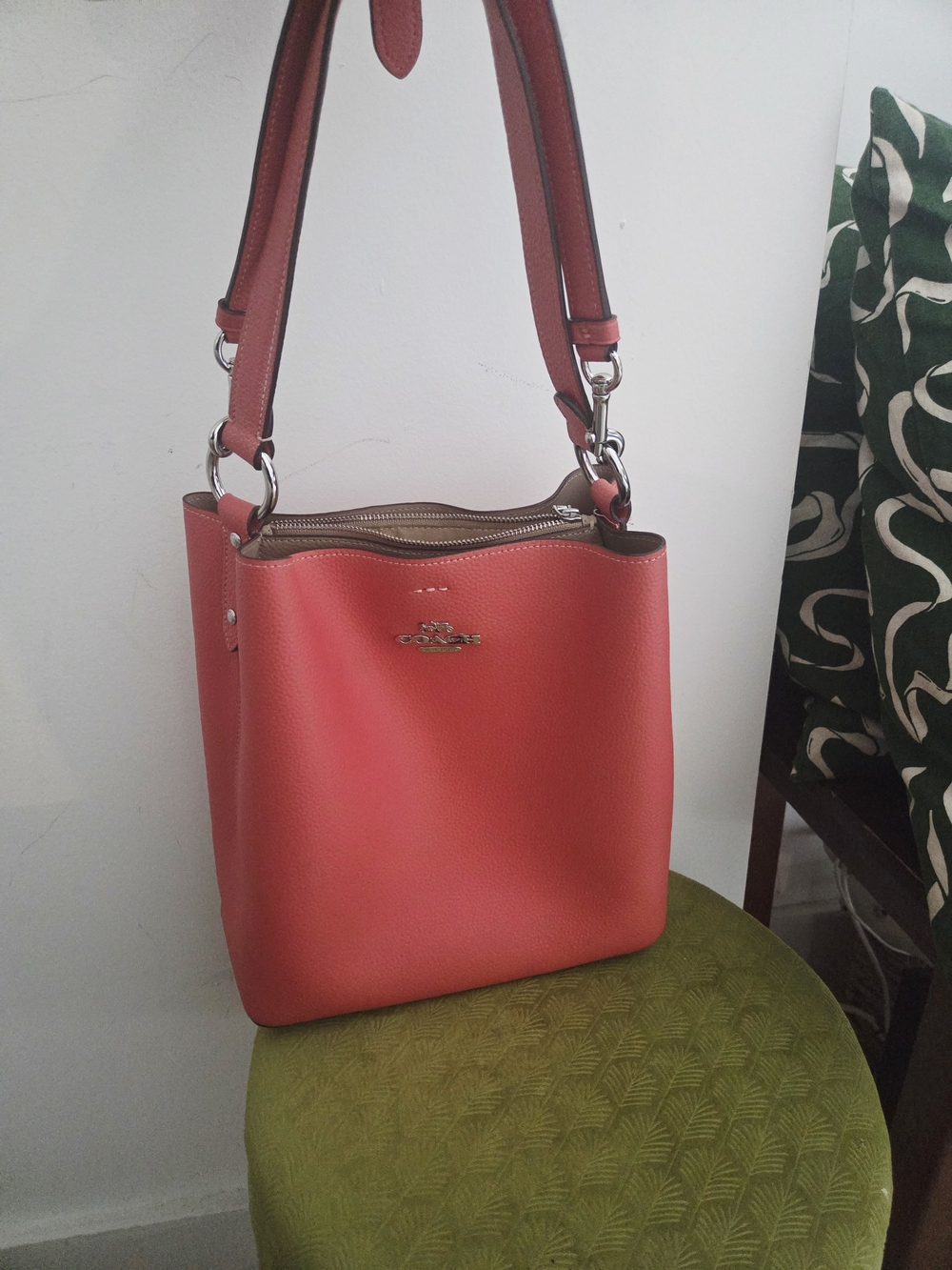 Coach Pebbled Leather Peach Bucket Bag